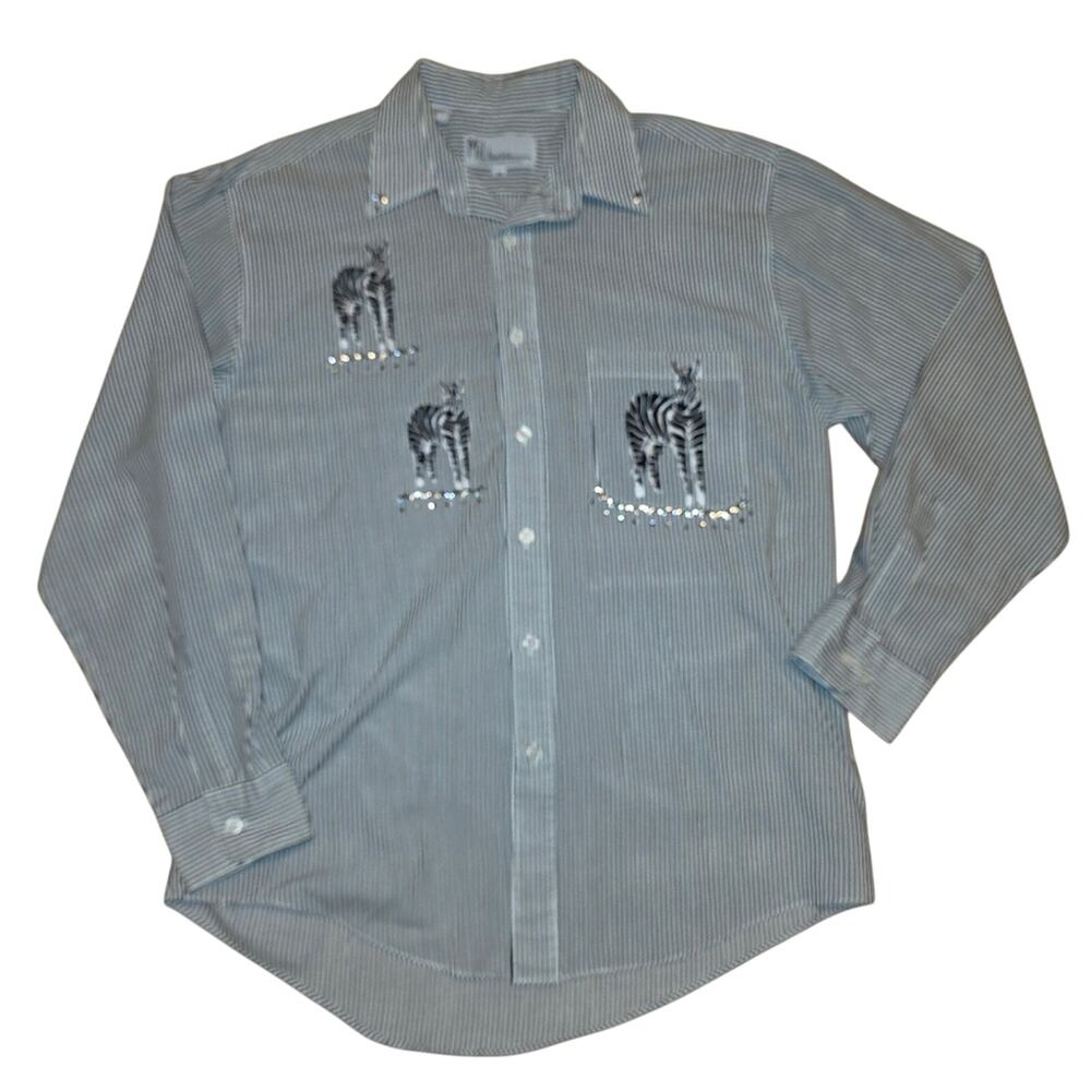 Vtg Zebra Embroidered Stripped Button Up Size M Mili Designs Long Sleeve